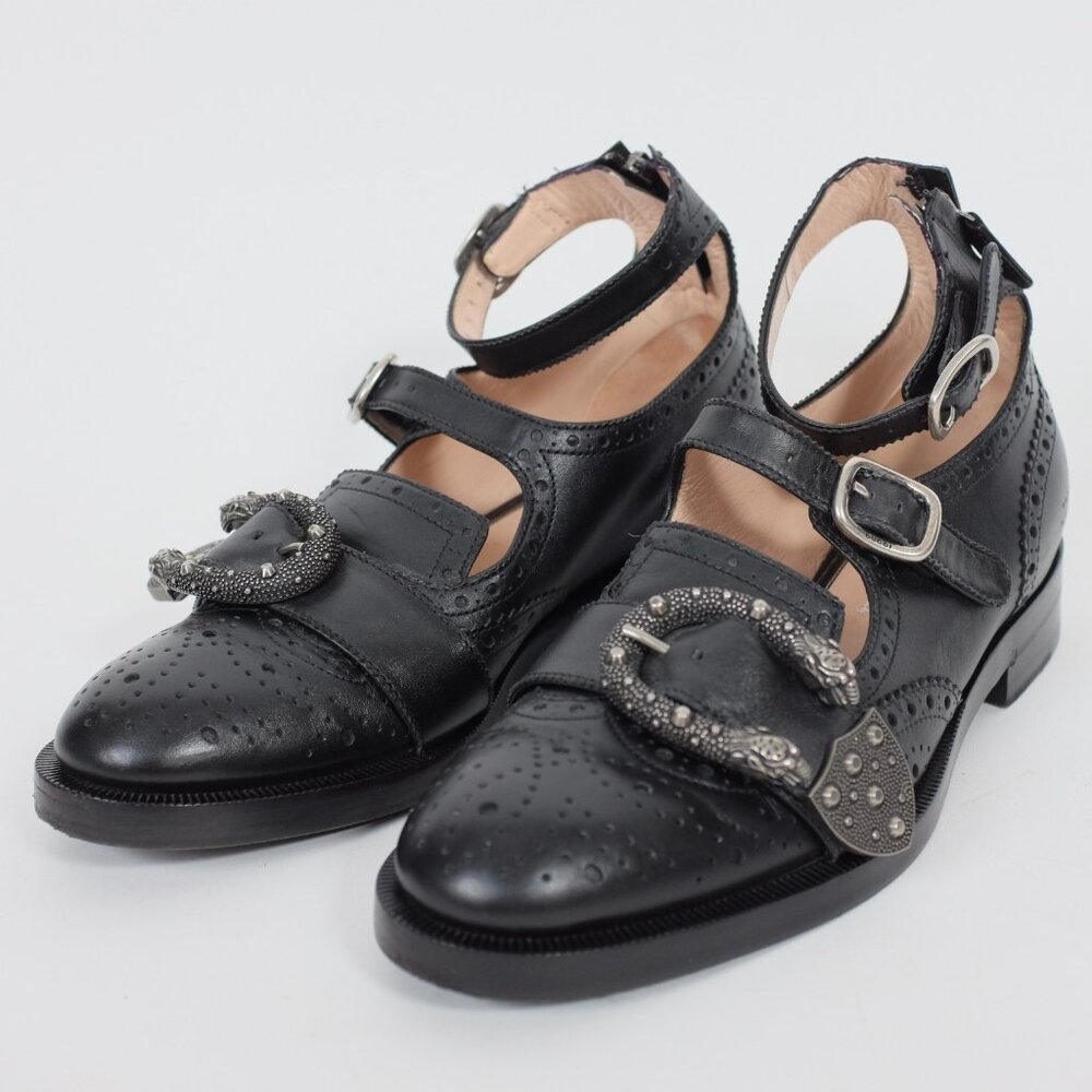 GUCCI monk shoes loafers brogue 36 US 6 black ankle strap Bee buckle queercore - Picture 1 of 10